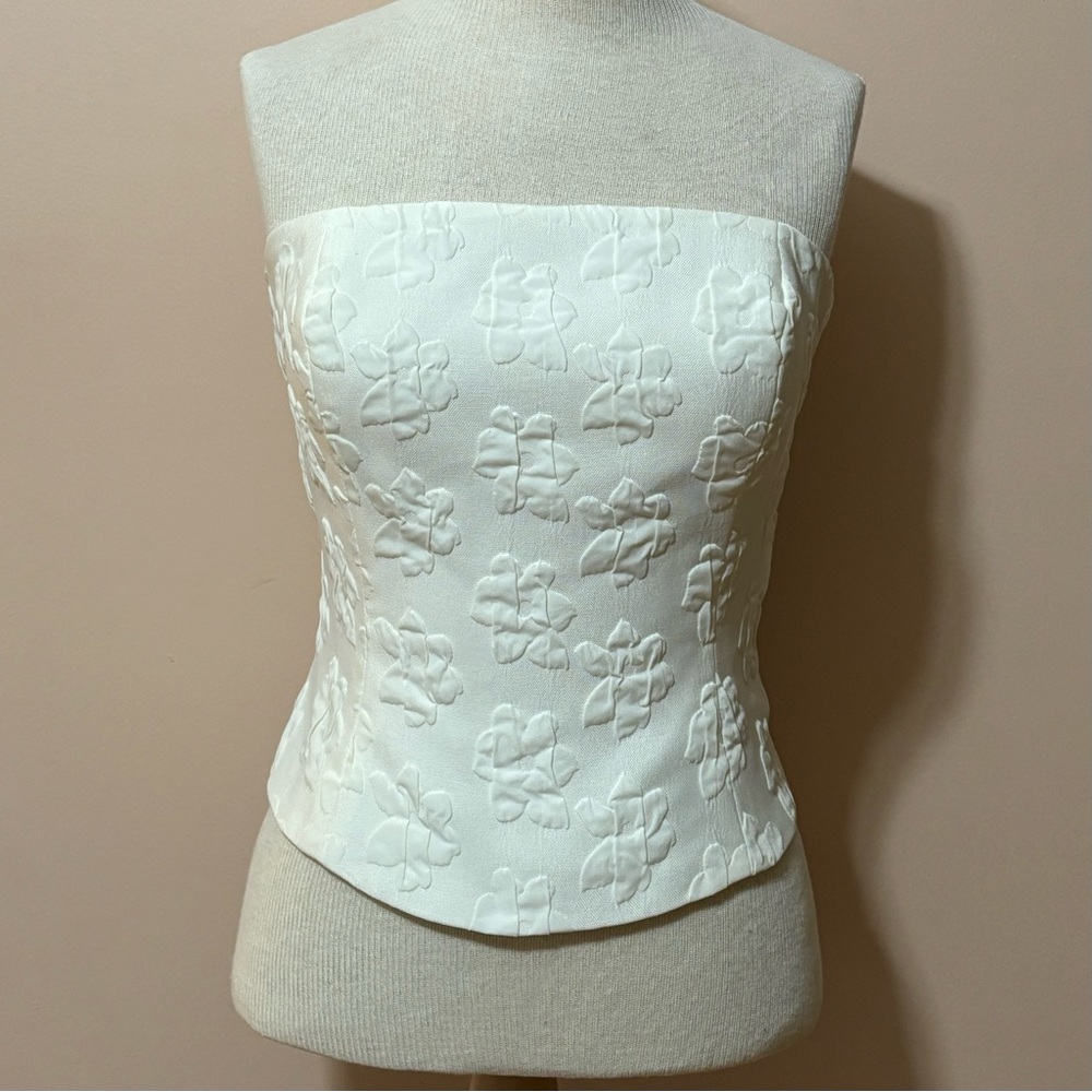 White strapless floral bustier top | Garfield & Marks | Size 10